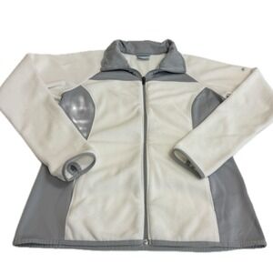 Columbia Jacket Womens Large White Gray Fleece Zip Colorblock Thumbhole XL6154